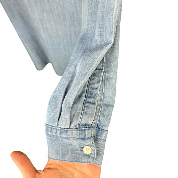 Ann Taylor LOFT Chambray Blue Softened Long Sleeve Relaxed Popover Tunic Shirt - Picture 8 of 12